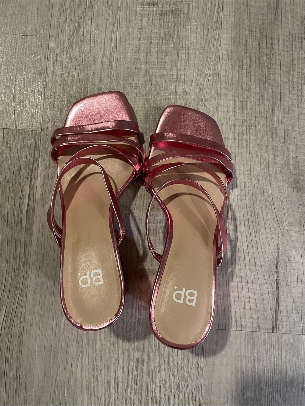 bp Metallic Rose Pink Strappy Square-Toe Slide Mules